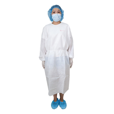O isolamento médico branco veste descartável com punho feito malha 20-65gsm impermeável