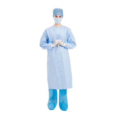 Ao nível 4 vestidos cirúrgicos descartáveis azuis de Spunlace com o punho feito malha tecido não